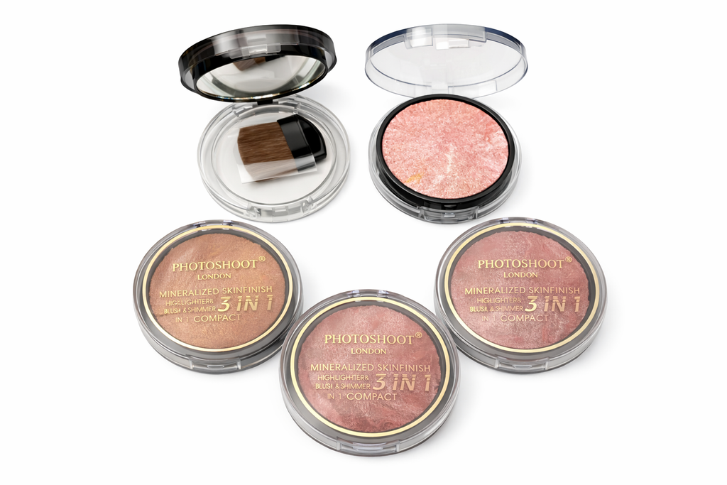 Photoshoot London Mineralized Skinfinish 3-in-1 Highlighter, Blush & Shimmer Compact