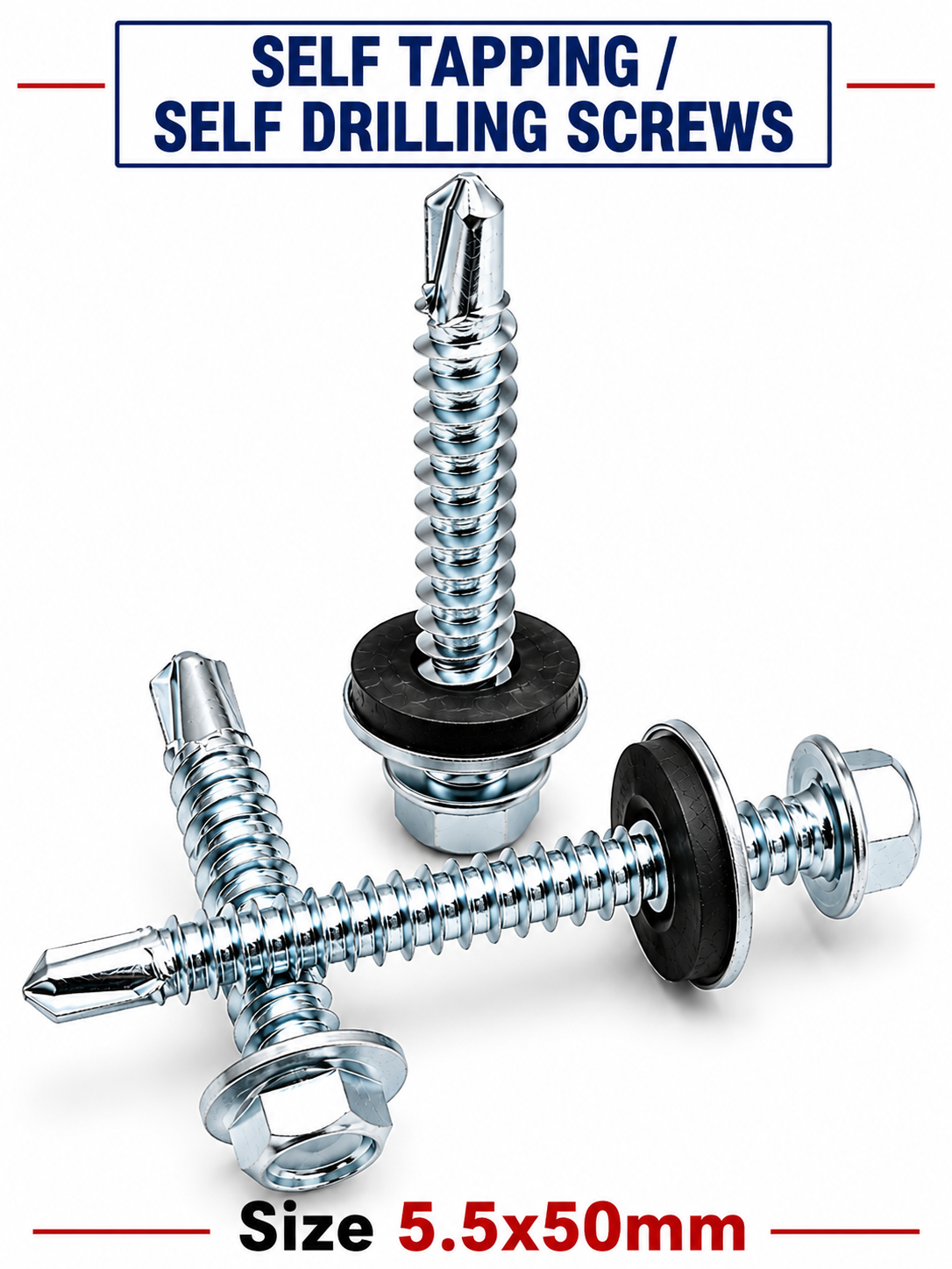 OMRN Self Drilling Screws Self Tapping Hex Head Buzz Screw - 5.5 x 50mm