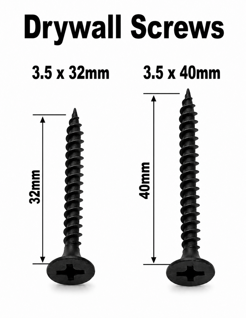 OMRN Drywall Black Screws 3.5 x 32mm - 3.5 x 40mm